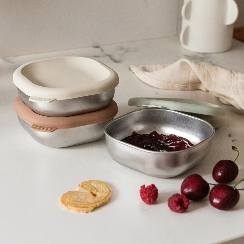 Microwave-Safe Stainless Steel Baby Bowls with Lid Set of 3 - Image 5